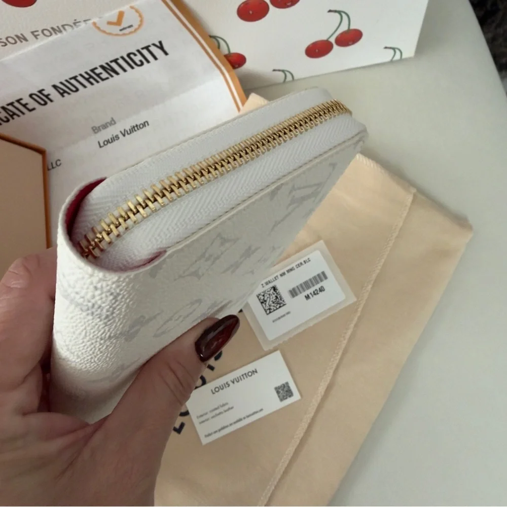 Louis Vuitton Takashi Murakami Cherry Cerise White Monogram Wallet COA M14240